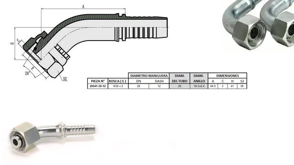 Imagen de HEMBRA CURVO 45° M30 X 2,0-20 12 3/4'' DKO